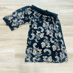 MNG One Shoulder Japanese Floral Print Black Dress Small